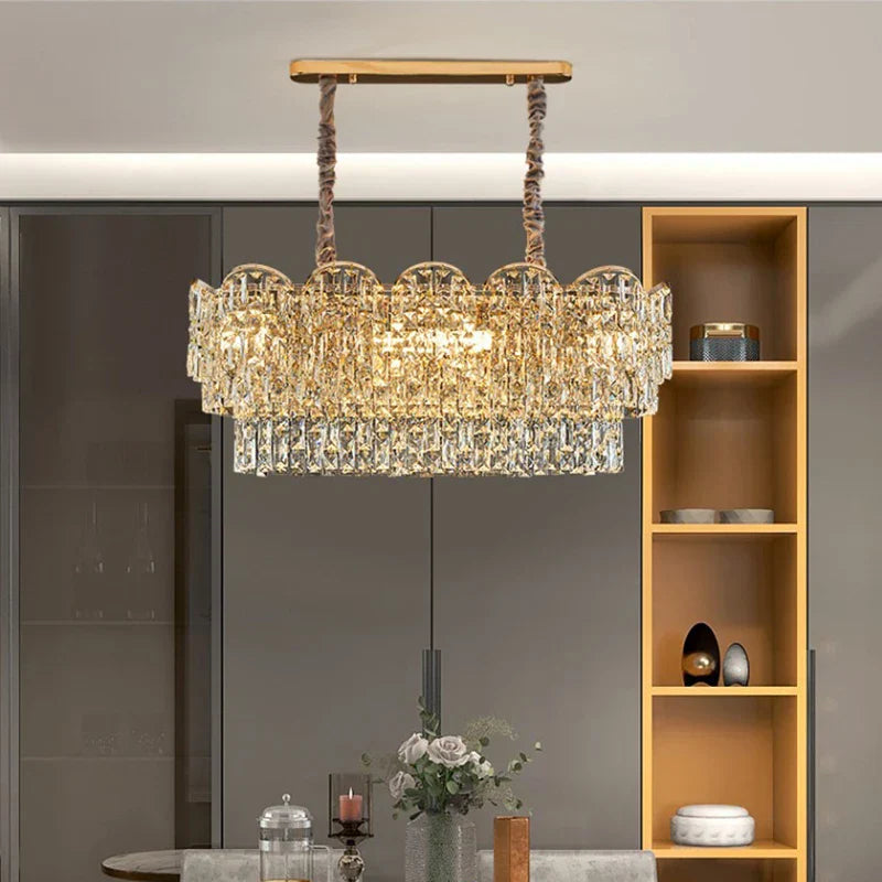 New Design Light Luxury Clean Crystal Chandelier Living Room Lamp Modern Simple Atmosphere Golden Luxury Villa Bedroom Lamp