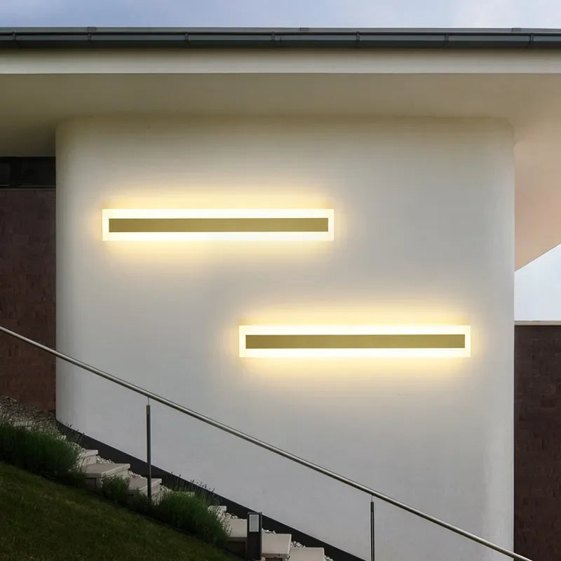 Elegant Golden LED Long Wall Light - Modern Outdoor Lighting for Country Villas, Courtyards, and Balconies