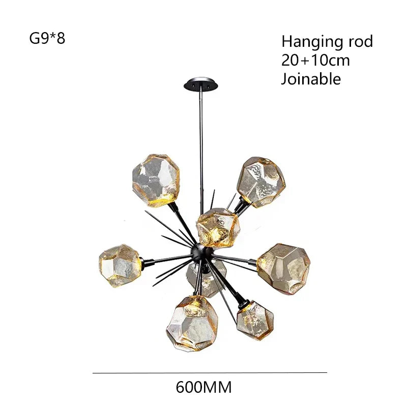 Modern LED Chandelier Lighting - Nordic Rock Glass Elegance for Living Rooms and More