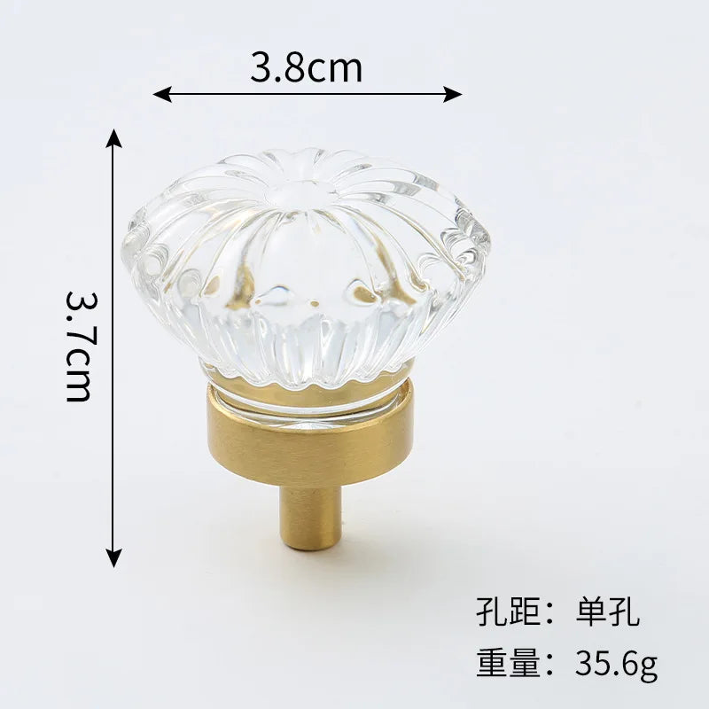 Brass Crystal Cupboard Cabinet Handle Kitchen Drawer Knobs Light Luxury Furniture Hardware Transparent Handle Home Decoration