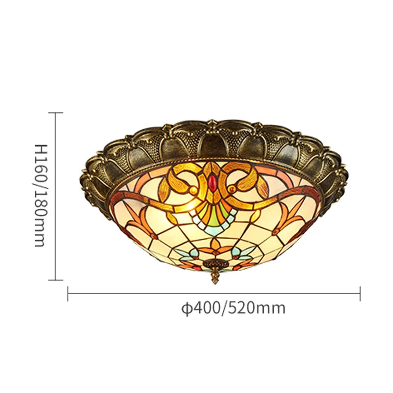 European-Style Tiffany Circular Ceiling Lamp - Retro Elegance for Living Rooms, Bedrooms, Corridors, and Balconies