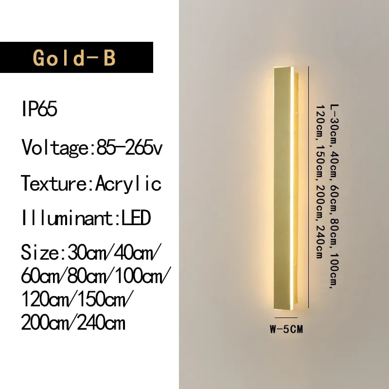 Elegant Golden LED Long Wall Light - Modern Outdoor Lighting for Country Villas, Courtyards, and Balconies