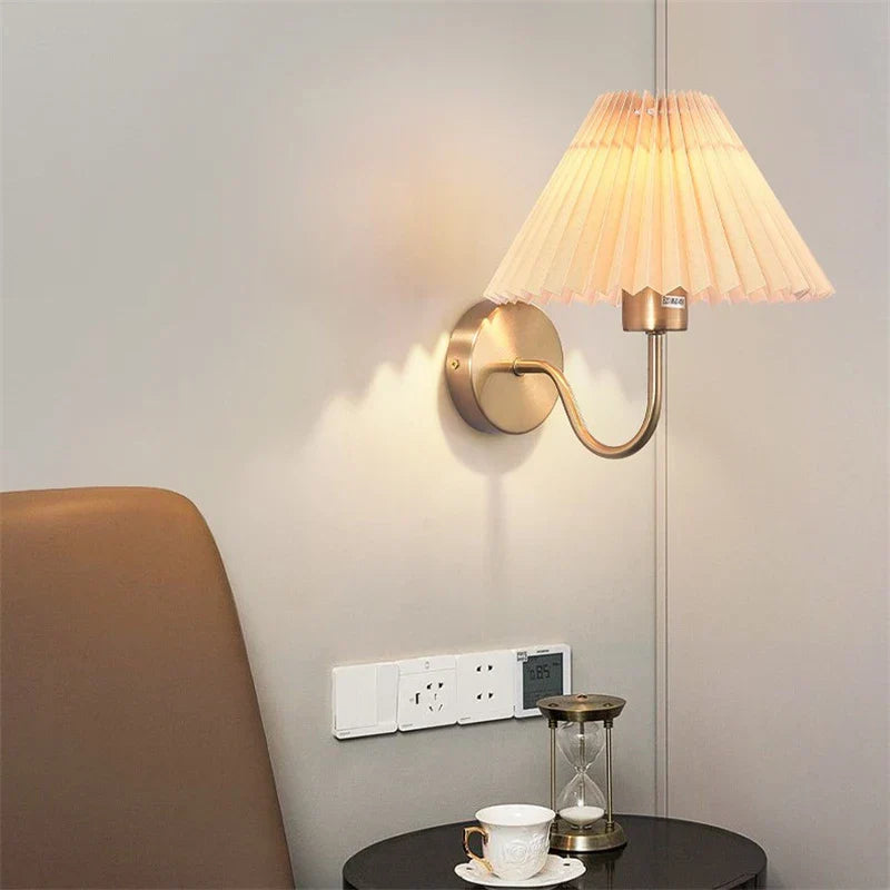 Modern LED Wall Lamp with Metal Curved Pleated Lampshade - Nordic Room Decor for Living Room, Aisle, and Background Wall Lighting
