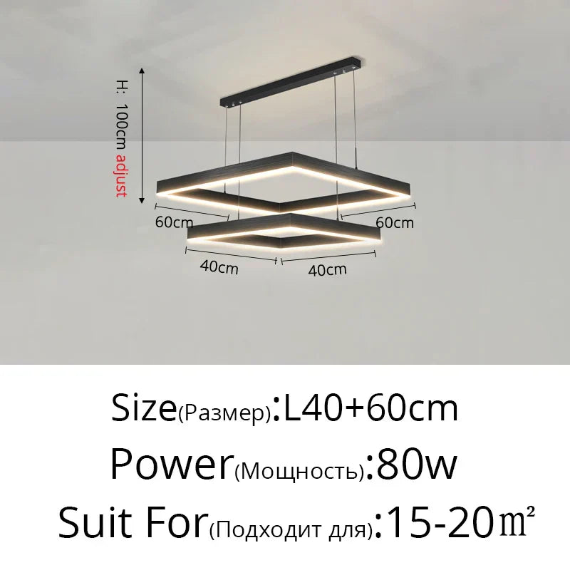 Nordic Designer Square Aluminum Chandelier - Modern LED Lighting for Living Rooms, Dining Tables, and Indoor Decor