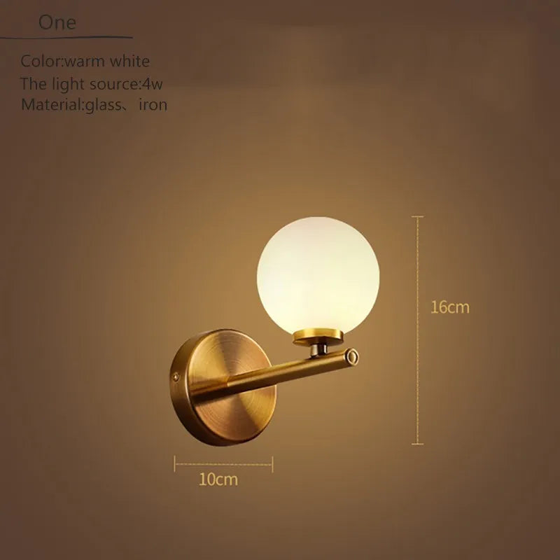 Nordic Gold Wall Lamp with Glass Orb Shade - Elegant Lighting for Bathroom, Bedside, Hotel, Aisle, and Hallway