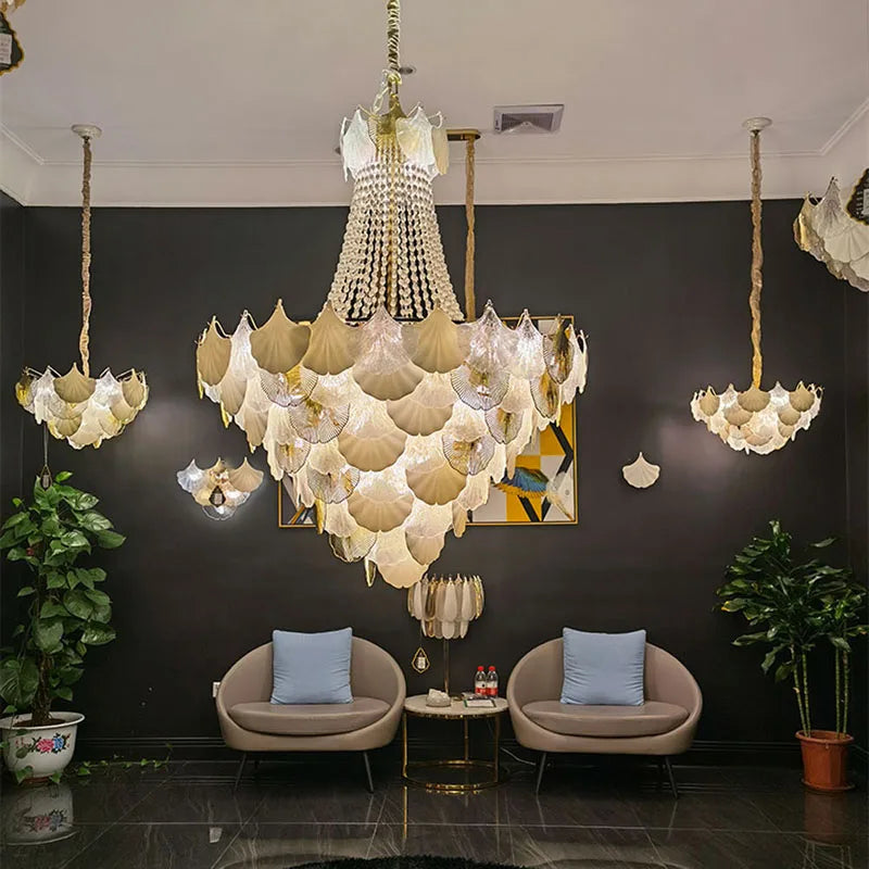 LED Art Deco Autumn Ginkgo Dimmable Hanging Lamps - Luminaire Chandelier Lighting for Dining Rooms with Lustre Suspension