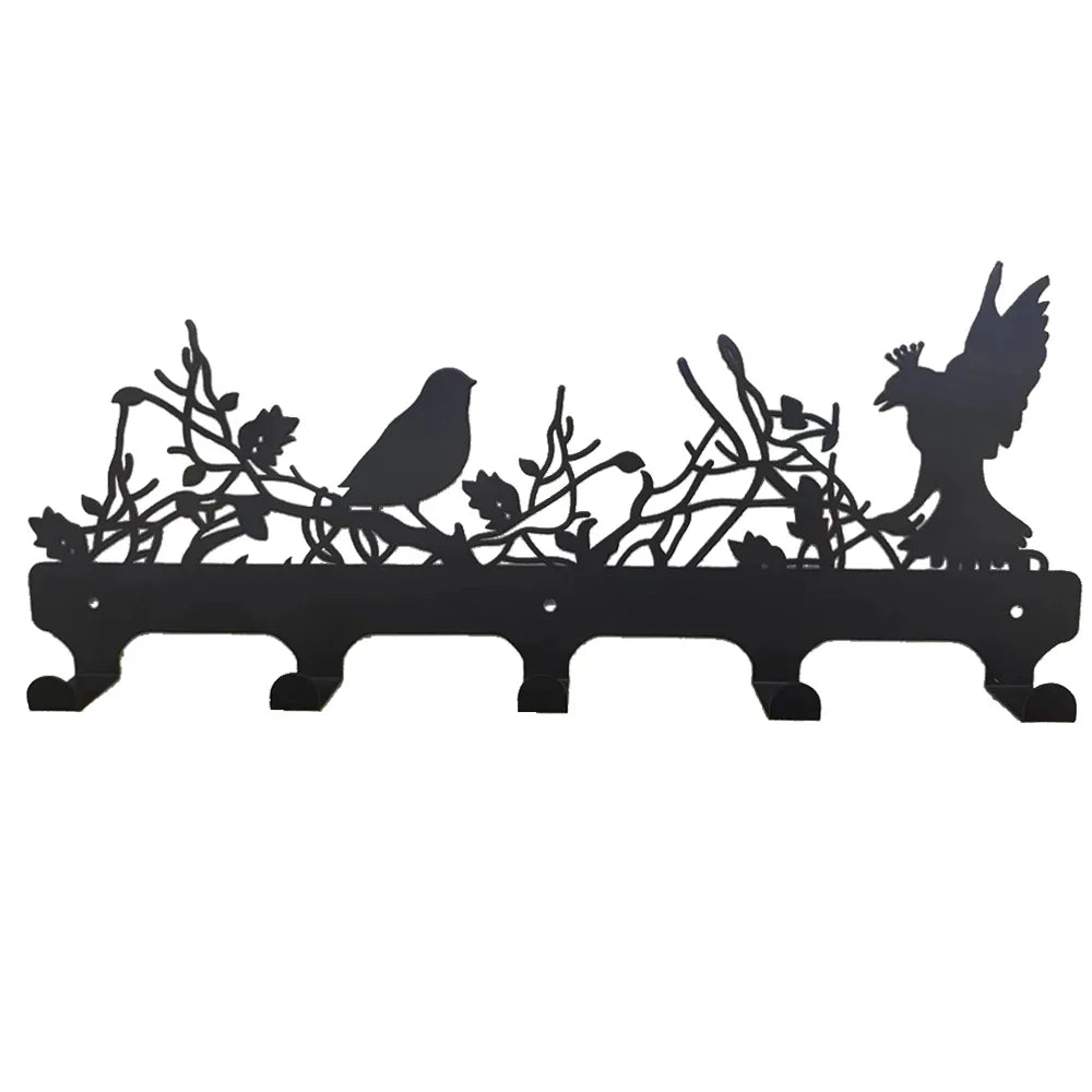 5 Hooks Coat Hanger Birds Decoration Wall Mounted Coat Rack Tree Coat Hook Rack Entryway Wall Coat Rack Hanger Metal Coat Hanger