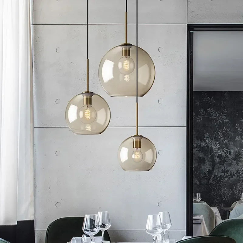 Nordic Glass LED Pendant Light - Versatile Single/Multi Head Chandelier for Home Decor