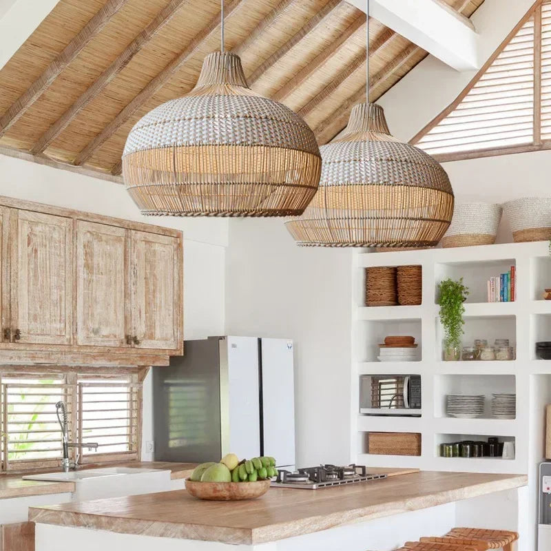 Nordic Gyro Rattan Pendant Lights - Handmade Artistic Illumination for Kitchen and Dining Decor