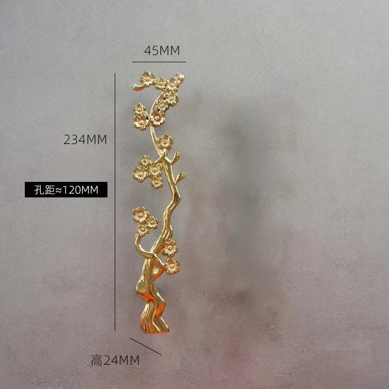 Solid Brass Plum Tree Branch Handles – New Chinese Style Cabinet and Wardrobe Pulls (120mm)