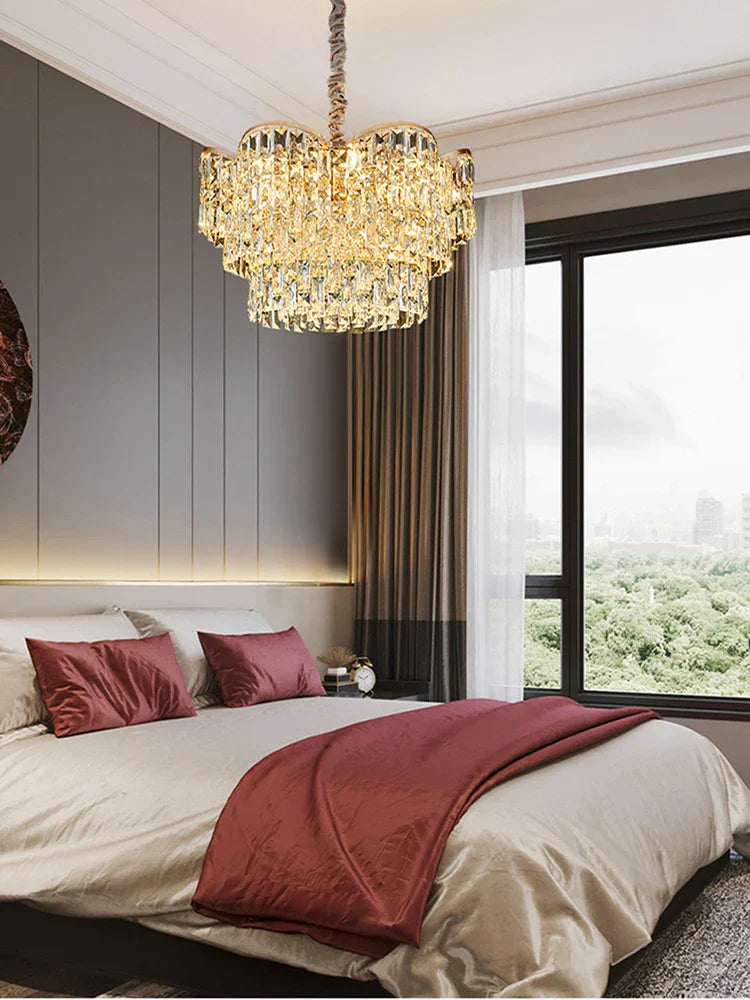 New Design Light Luxury Clean Crystal Chandelier Living Room Lamp Modern Simple Atmosphere Golden Luxury Villa Bedroom Lamp