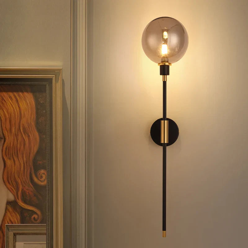 Modern LED Wall Lamp - Black Iron with Glass Ball - Wall Lamps for Living Room, Bedroom, Loft Decor - Nordic Home Bedside Wall Light Fixtures