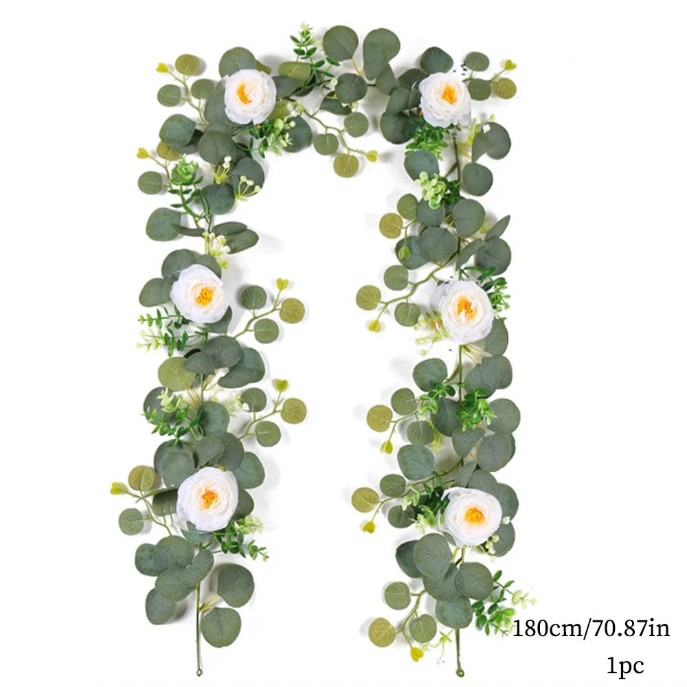Dlight Decor 180cm Eucalyptus Vine with White Rose Garland