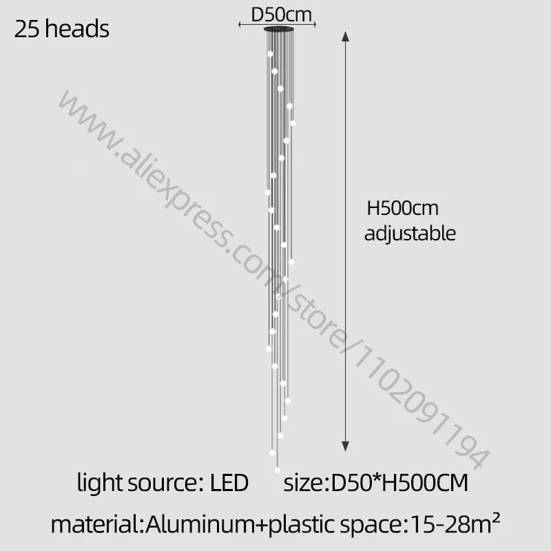 Elegant LED Staircase Chandelier - Illuminate Your Duplex Apartment with Modern Luxury