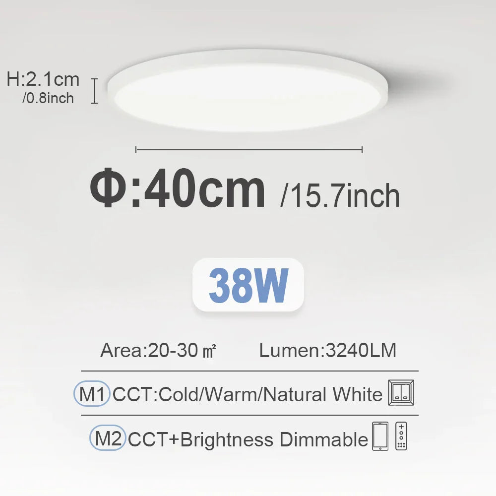 Smart LED Ceiling Lamp - 20-inch Ultra-Thin Lighting Fixture for Living Room, Bedroom, and Balcony
