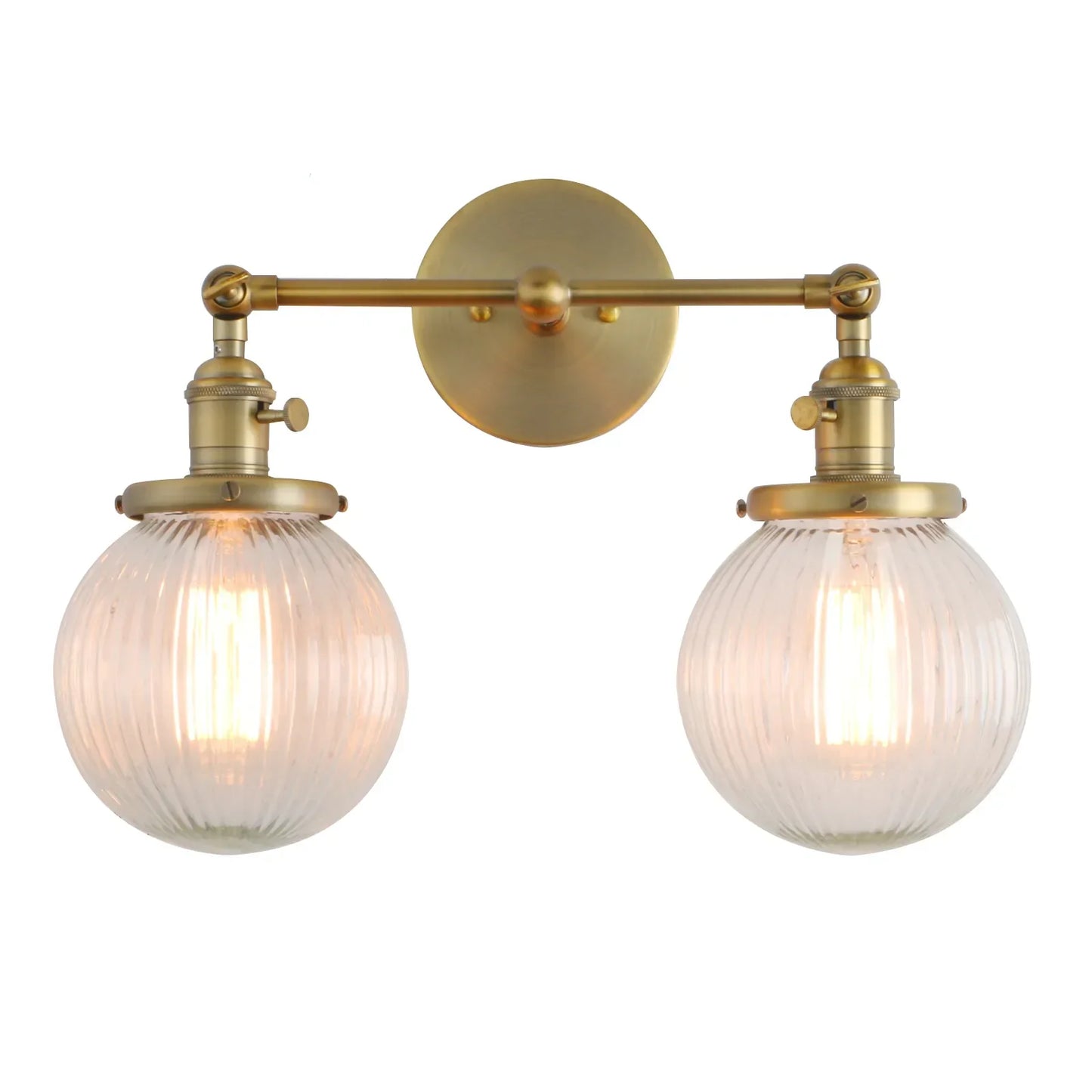 Phansthy Vintage Double Head Wall Sconces - Retro Rustic Wall Lamps with Globe Glass Shades and Switch