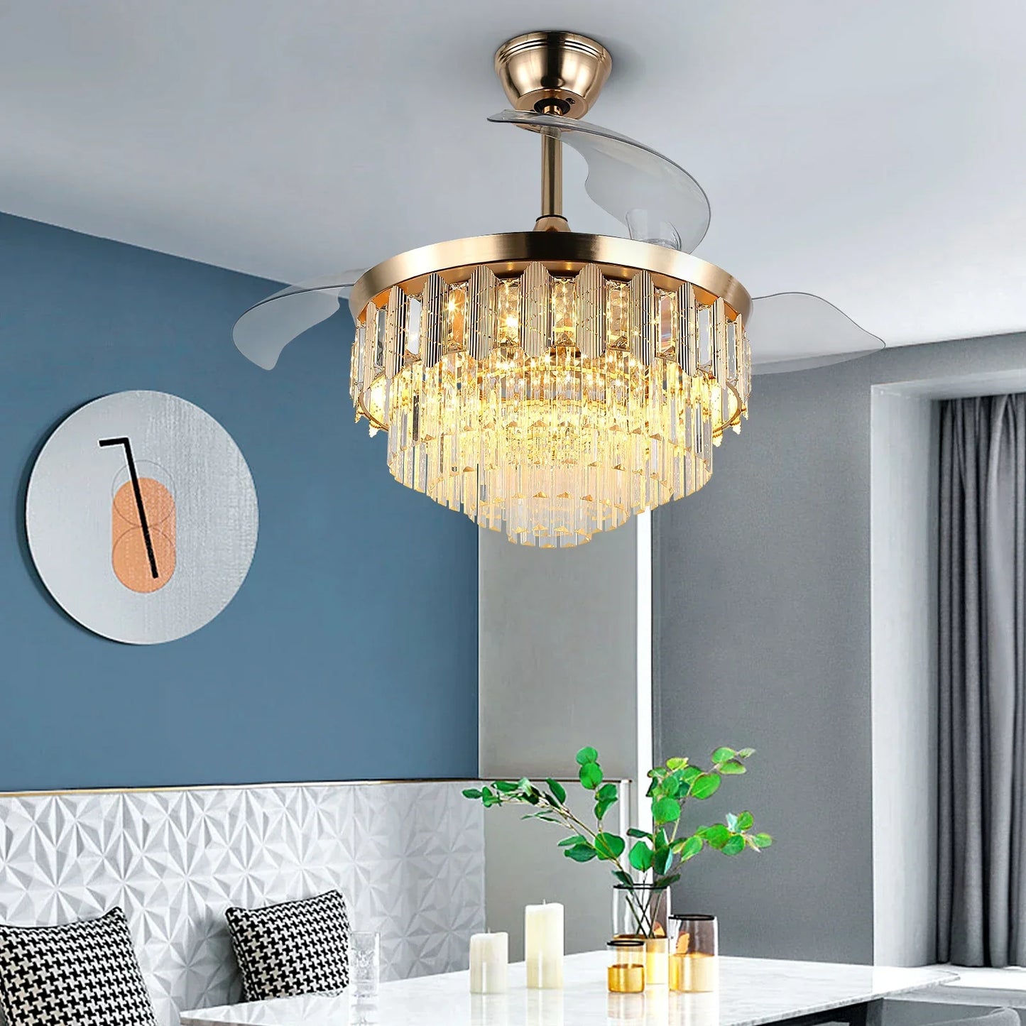 Modern Ceiling Fan With Led Light  Smart APP Remote Contro Reversible BLDC Intelligent Fandelier Lamp Indoor Fixture Adjustable