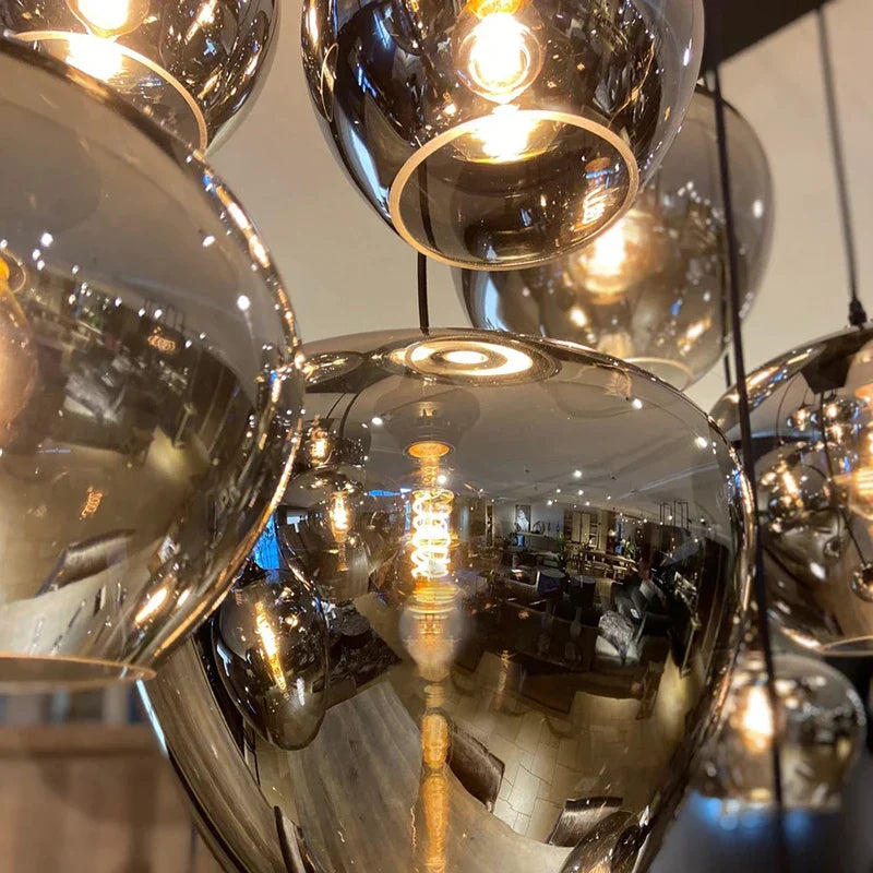 Smoky Grey LED Pendant Lights - Nordic Glass Chandelier for Dining, Living Room, Kitchen, and Bar