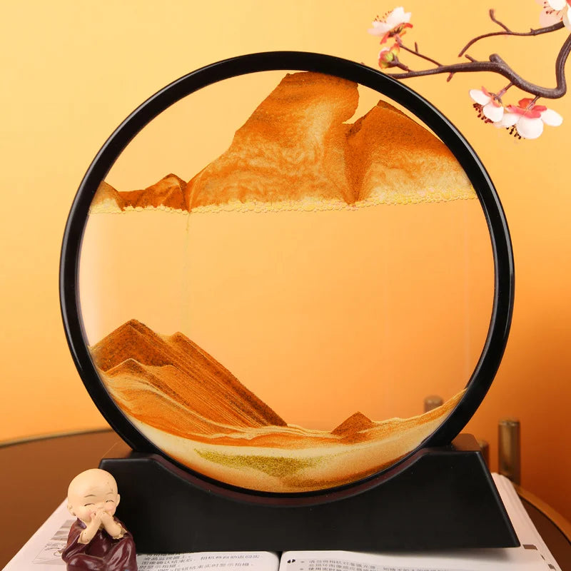 7 Inch 3D Flowing Sand Painting Art Hourglass Mountain View Sports Display Mobile Sand Table Office Living Room Home Decorations