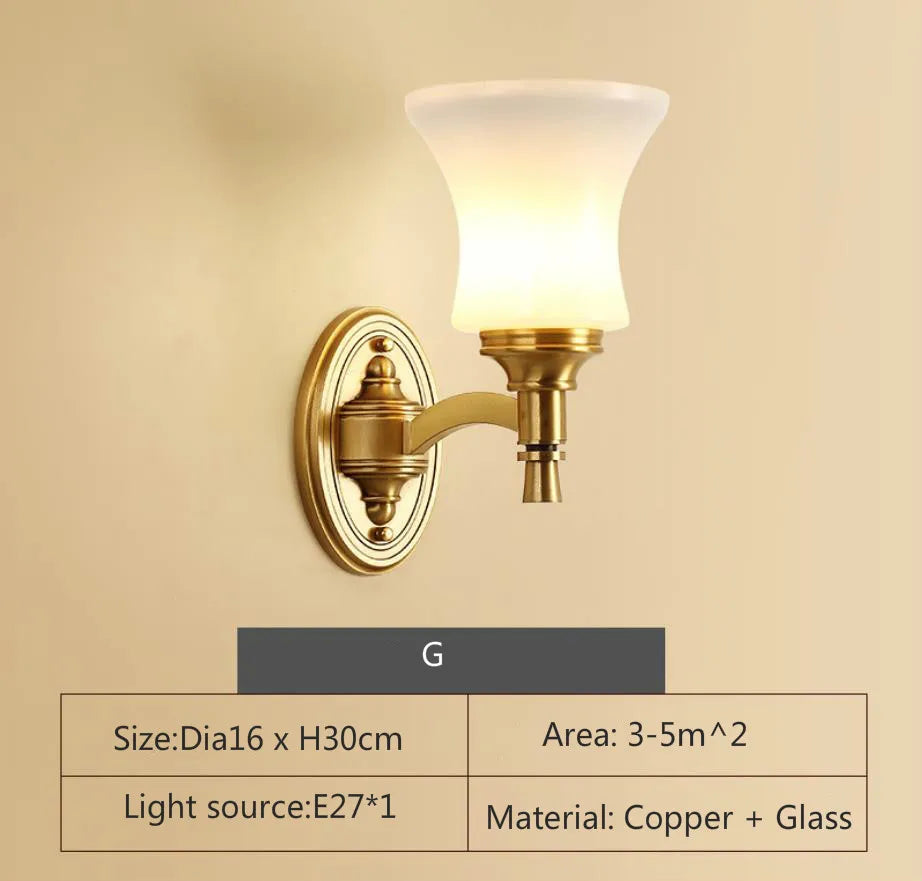 Eleanor - Full Copper American Wall Lamp Bedroom Bedside Lamp European Lighting Modern Simple Living Room Creative Corridor