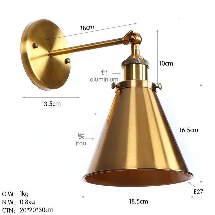 Bronze American Retro Iron Wall Lamps - Nordic Minimalist Style for Study, Bedroom, Bedside, and Home Decoration