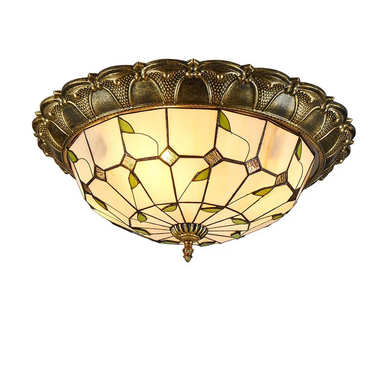 European-Style Tiffany Circular Ceiling Lamp - Retro Elegance for Living Rooms, Bedrooms, Corridors, and Balconies