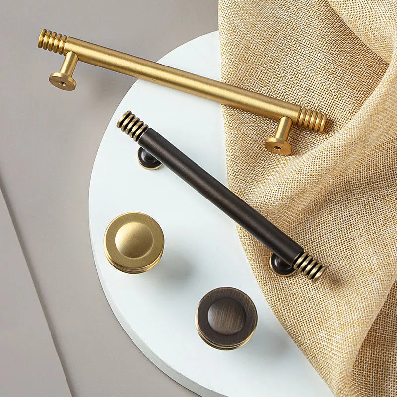 Brass Kitchen Cabinet Handles – Gold Textured Drawer Knobs and Door Bar Handles