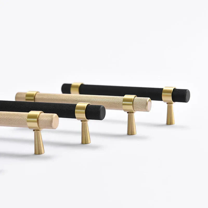 Solid Brass Knurled Cabinet Handles – Gold and Black Wardrobe Knobs and Drawer Pulls