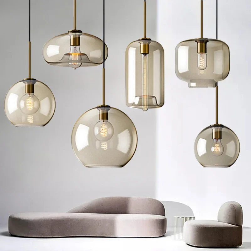 Nordic Glass LED Pendant Light - Versatile Single/Multi Head Chandelier for Home Decor