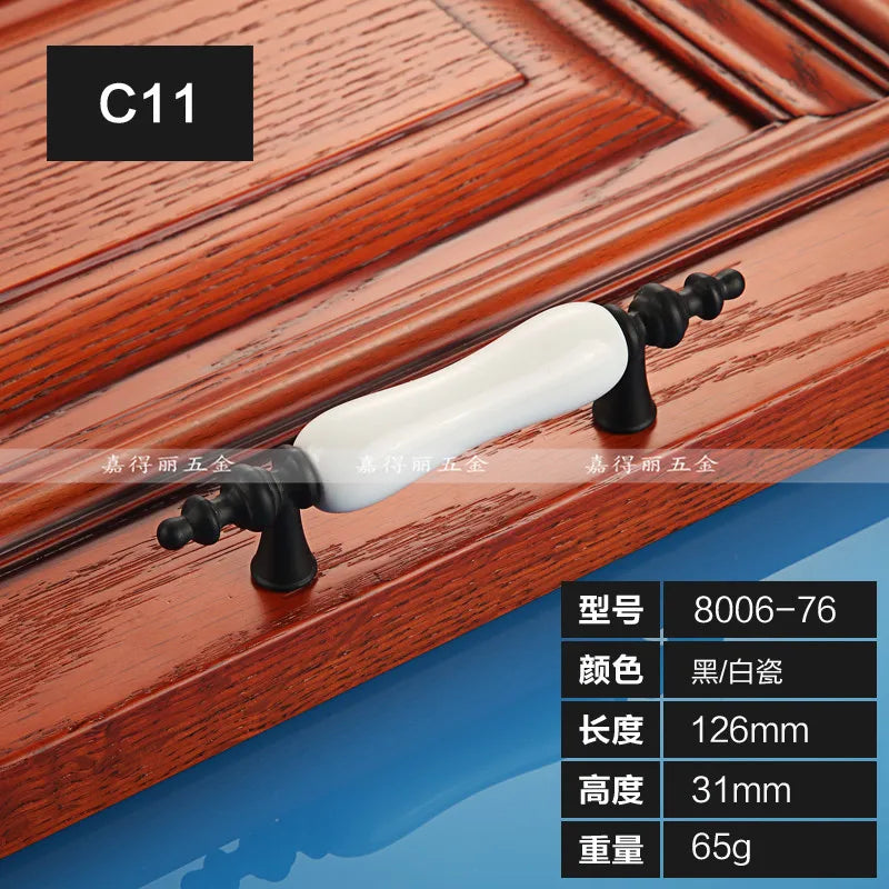 European Ceramic Cabinet Handles – Black and White Wardrobe Drawer Pulls for Kitchen and Furniture