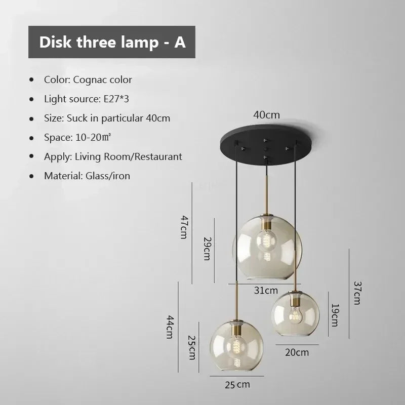 Nordic Glass LED Pendant Light - Versatile Single/Multi Head Chandelier for Home Decor