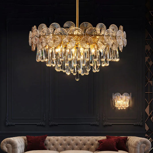 Modern Light Luxury LED Lotus Flower Crystal Ceiling Chandelier - Elegance for Living Rooms, Bedrooms, Restaurants, and Halls