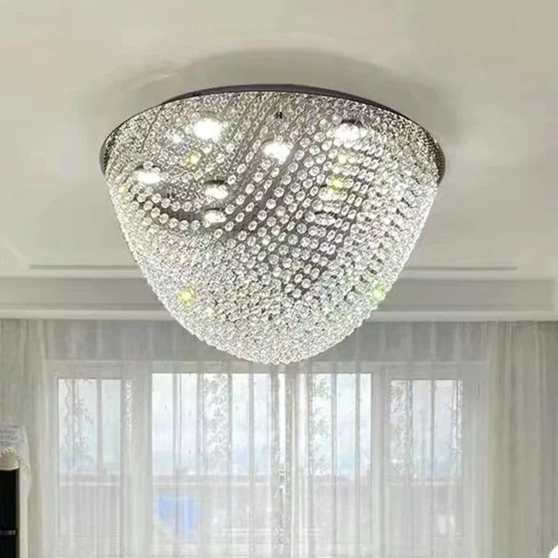 Modern LED Half Round Crystal Ceiling Chandelier - Elegant Illumination for Living and Dining Spaces