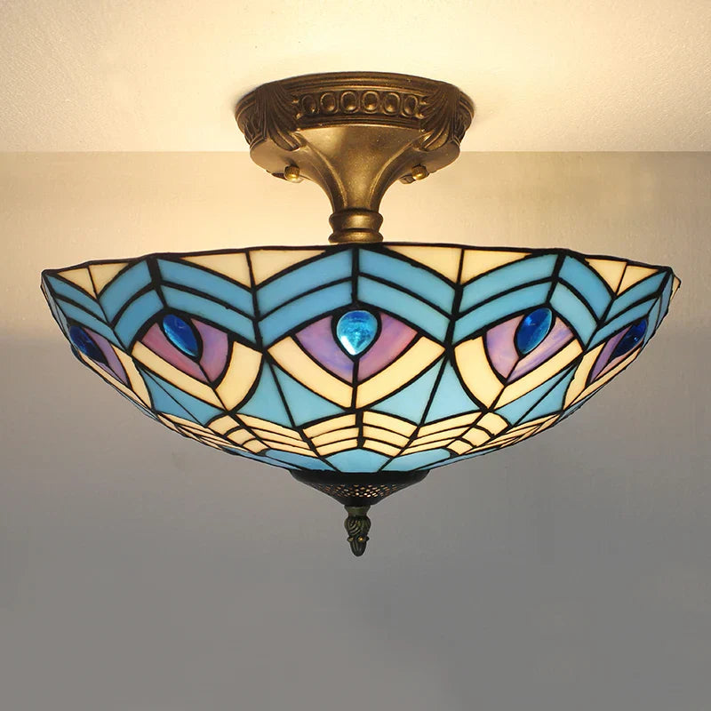 Vintage Tiffany Stained Glass Ceiling Lights - Mediterranean Baroque Hanging Lamp for Living Room, Kitchen, and Bedroom