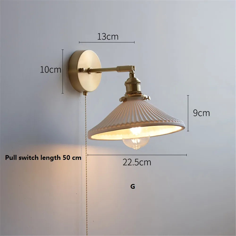 Nordic Home Decoration Bedside Ceramic Wall Light - LED Fixture with Pull Switch for Living Room and Bedroom, Adjustable Sconce Lamp