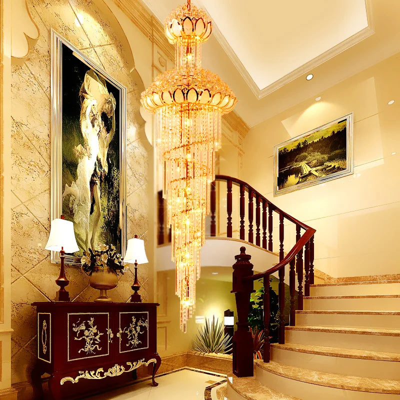 European-Style Crystal Duplex Floor Chandelier - Atmospheric Elegance for Living Rooms, Revolving Staircases, and Villa Exteriors