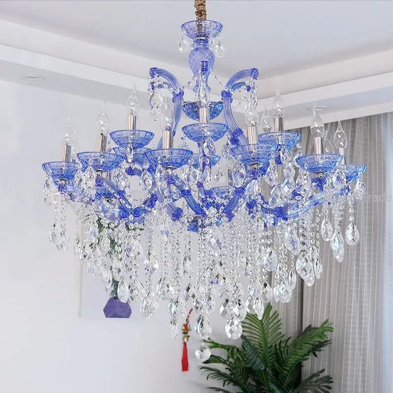 European Princess Crystal Chandelier - Choose from Warm Pink, Blue, Purple, or Red for Creative Room Decor