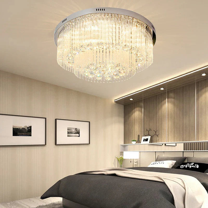 Luxury Chrome LED Ceiling Lights - Modern Elegance for Living Rooms with Crystal Accents