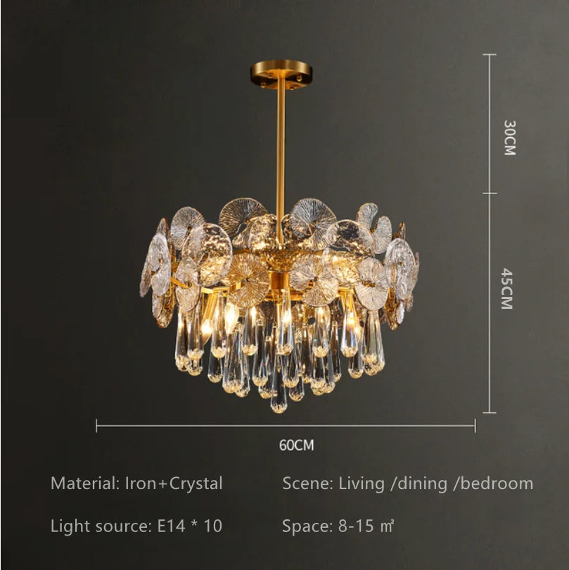 Modern Light Luxury LED Lotus Flower Crystal Ceiling Chandelier - Elegance for Living Rooms, Bedrooms, Restaurants, and Halls