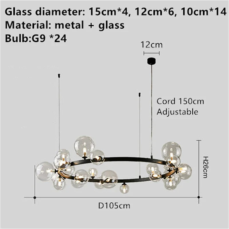 Designer Bubble Ball Chandelier - Nordic Glass Lighting for Dining, Living Room, and Bar