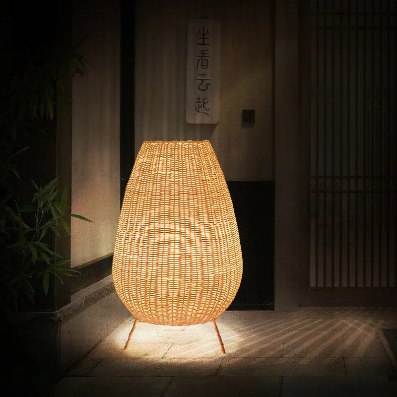 Asian Natural Rattan Floor Lamp - Versatile Indoor and Outdoor Lighting for Living Spaces
