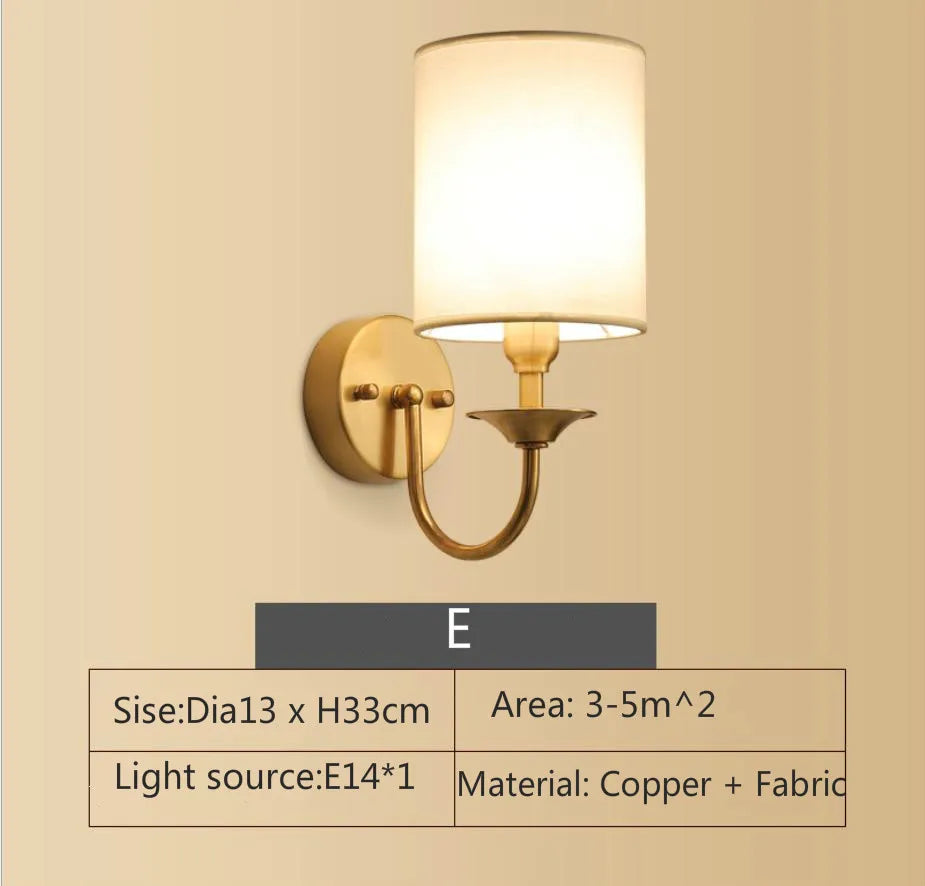 Eleanor - Full Copper American Wall Lamp Bedroom Bedside Lamp European Lighting Modern Simple Living Room Creative Corridor