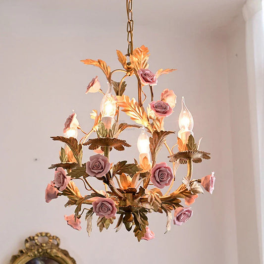 Elegant Nordic Rose Copper Chandelier - LED Illumination for Luxury Living