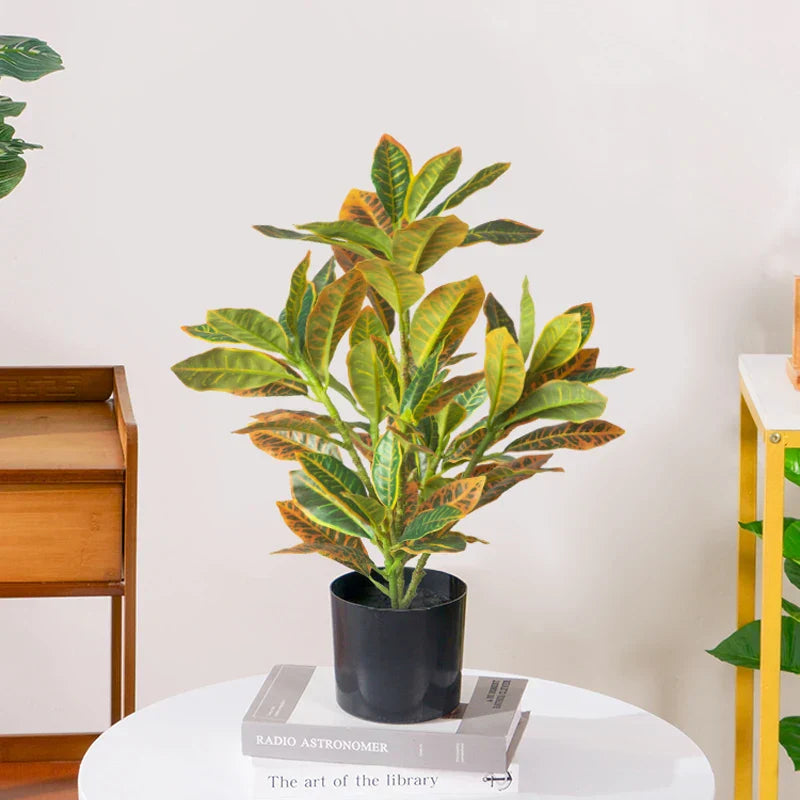 Dlight Decor 41cm Banyan Ficus Palm Branch with Codiaeum Leaves