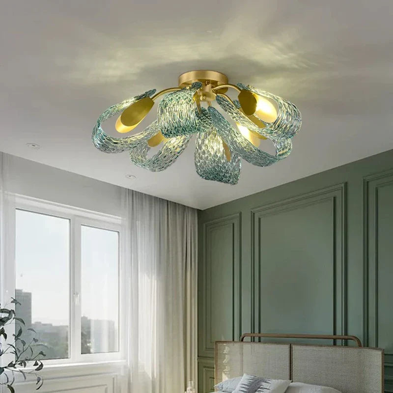 Modern Glass Decorative Ceiling Lights - Light Luxury Design in Yellow, Copper, and Blue for Bedrooms, Living Rooms, and Dining Areas