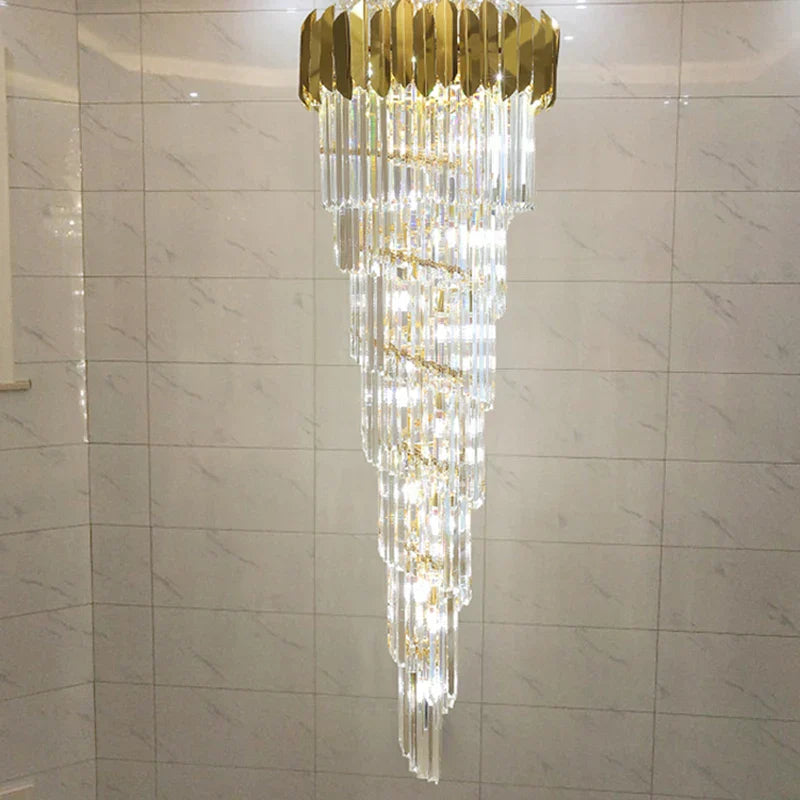 Luxurious Interior Hall Stairwell Golden Chandelier - Modern Elegance with Clean Crystal Ball Accents and LED Lighting