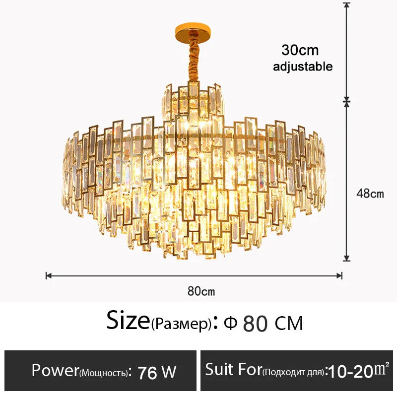 Luxury Golden Crystal LED Ceiling Lamp - Modern Round Ceiling Chandelier for Dining and Living Rooms