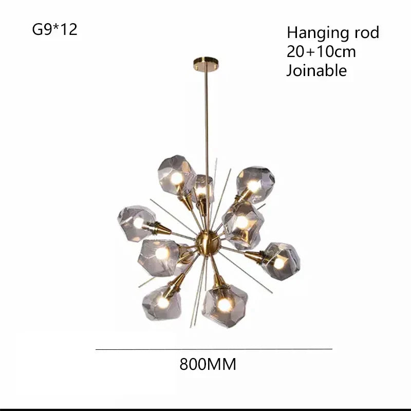 Modern LED Chandelier Lighting - Nordic Rock Glass Elegance for Living Rooms and More