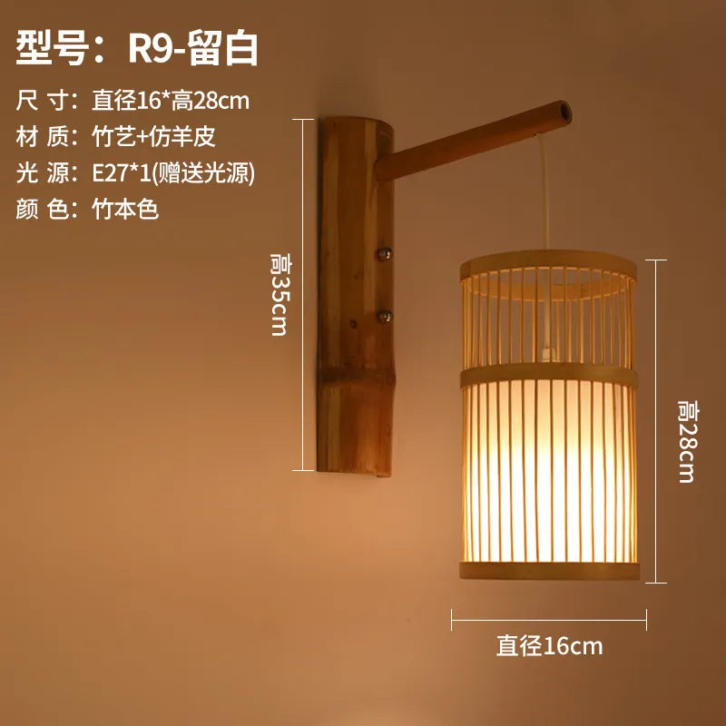 Handmade Bamboo Wood Lustre Wall Sconce Lamp - Rustic Elegance for Home Living and Bedroom Decor