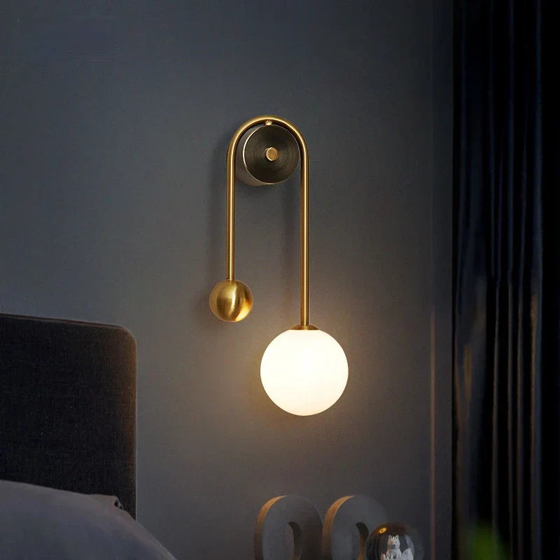 Elegant Modern Wall Lamp with Glass Ball Lampshade - LED Gold Luminaire Ideal for Home Decor, Living Room, Bedroom, and Interior Lighting Sconce with Nordic Flair